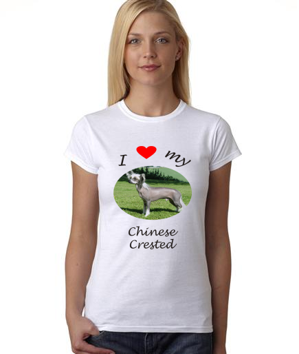 Dogs - I Heart My Chinese Crested on Womans Shirt